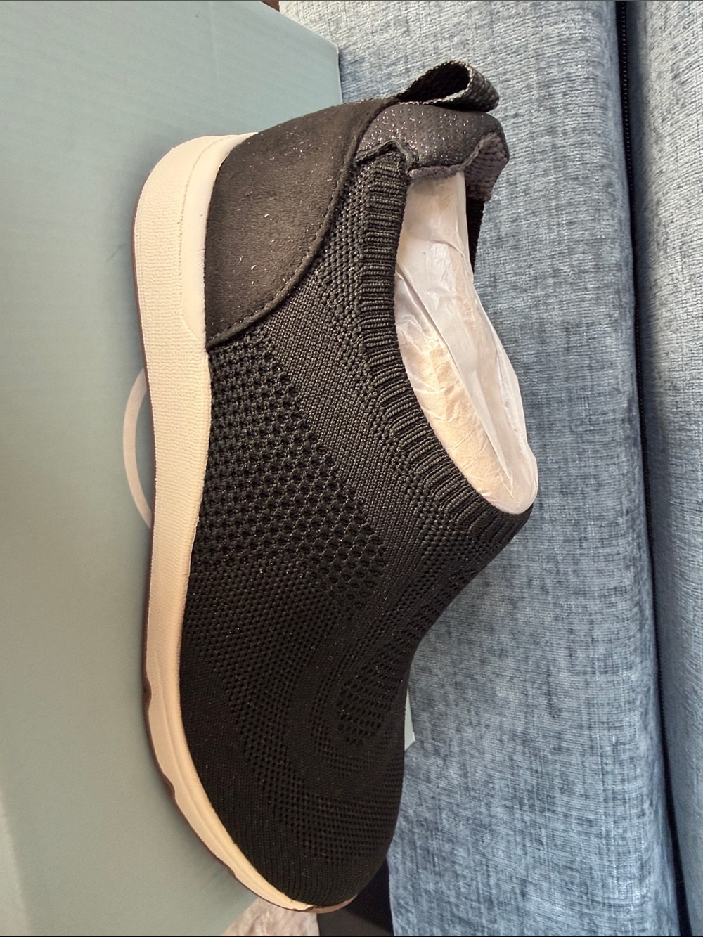 LifeStride Slip-On Knit Sneakers in Black and White